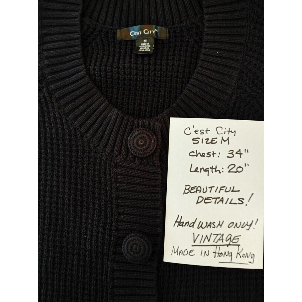 Summer Coastal Vintage Black Knit Sweater Covered Buttons. VGC